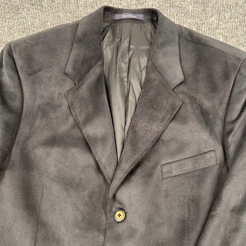 Vintage Tassi Blazer 46R Faux Suede Three Button Charcoal Black Formal